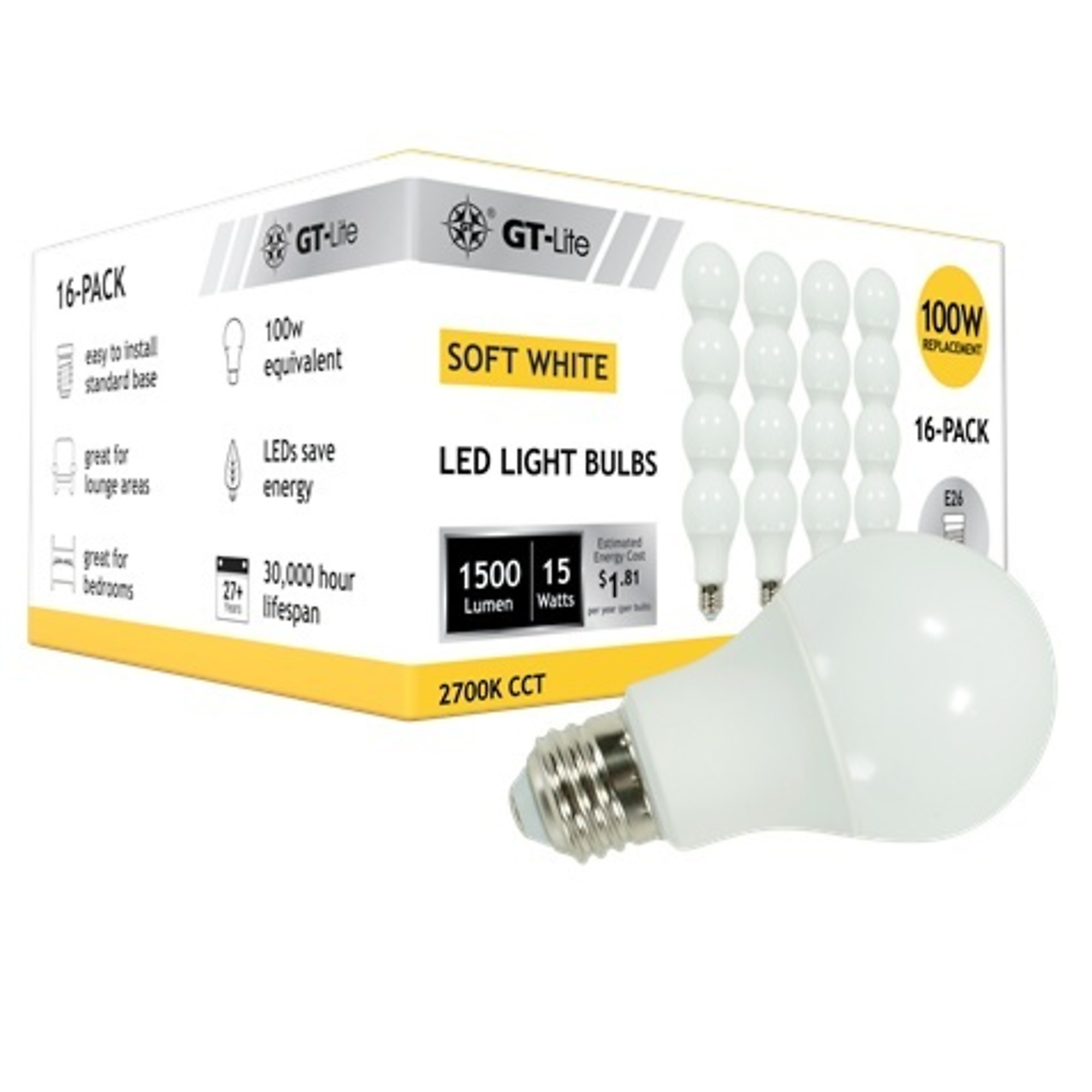 16-Pack 1500 Lumen Soft White Bulb